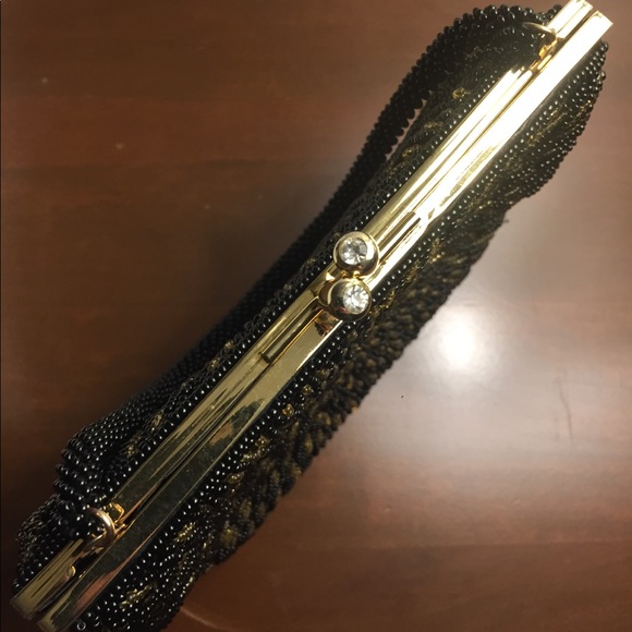 Vintage Beaded Black and Gold Evening Bag Handbag - Picture 7 of 8